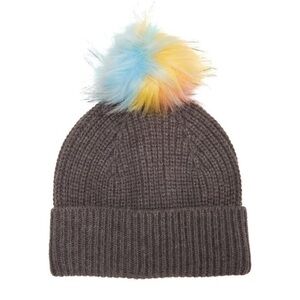 Badgley Mischka Charcoal Beanie with Colored Pom Pom One Size New with Tag
